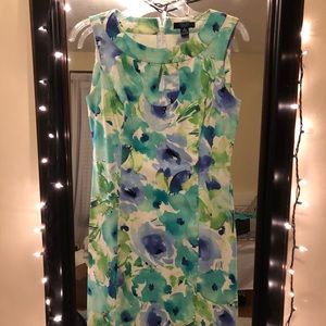 Chaps Blue and Green Floral Midi Dress